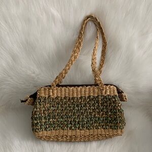 Chic Plant Woven Shoulder Bag in Brown and Green